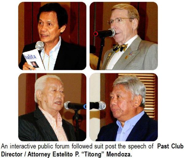 An interactive public forum followed suit post the speech of Past Club Director / Attorney Estelito P. "Titong" Mendoza.