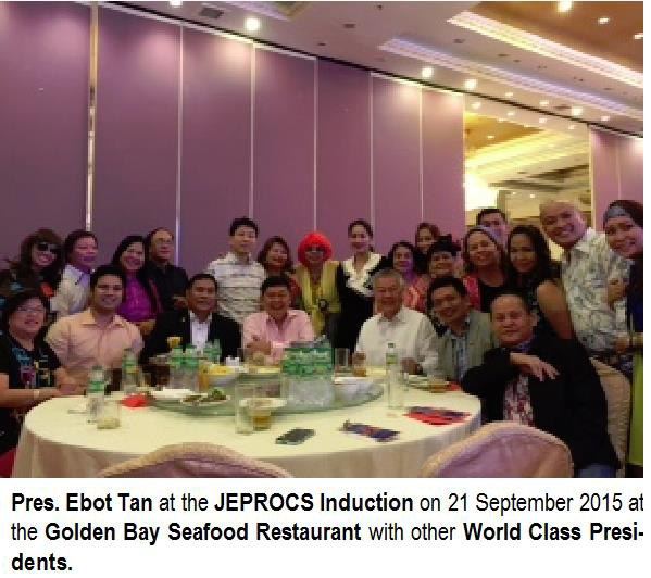 Pres. Ebot Tan at the JEPROCS Induction on 21 September 2015 at the Golden Bay Seafood Restaurant with other World Class Presidents.