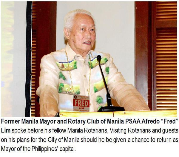Former Manila Mayor and Rotary Club of Manila PSAA Alfredo "Fred" Lim spoke before his fellow Manila Rotarians, Visiting Rotarians and guests on his plans for the City of Manila should he be given a chance to return as Mayor of the Philippines' capital.