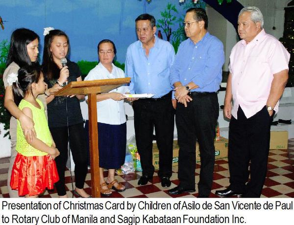 Presentation of Christmas Card by Children of Asilo de San Vicente de Paul to Rotary Club of Manila and Sagip Kabataan Foundation Inc.