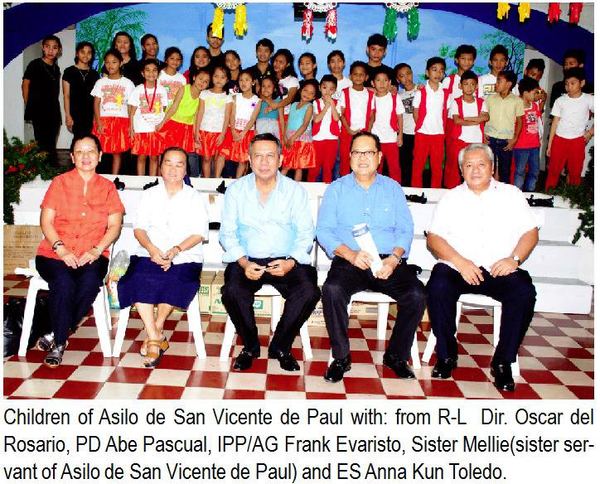 Children of Asilo de San Vicente de Paul with: from R-L Dir. Oscar del Rosario, PD Abe Pascual, IPP/AG Frank Evaristo, Sister Mellie (sister servant of Asilo de San Vicente de Paul) and ES Anna Kun Toledo.