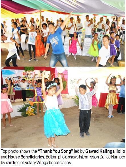 Top photo shows the “Thank You Song” led by Gawad Kalinga Iloilo and House Beneficiaries. Bottom photo shows Intermission Dance Number by children of Rotary Village beneficiaries