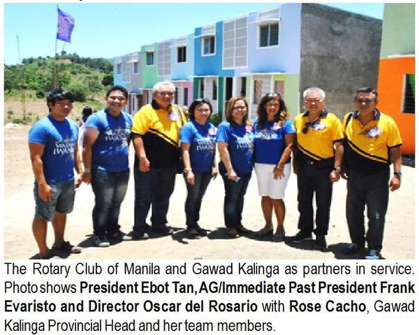 The Rotary Club of Manila and Gawad Kalinga as partners in service. Photo shows President Ebot Tan, AG/Immediate Past President Frank Evaristo and Director Oscar del Rosario with Rose Cacho, Gawad Kalinga Provincial Head and her team members.