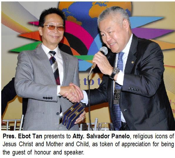 Pres. Ebot Tan presents to Atty. Salvador Panelo, religious icons of Jesus Christ and Mother and Child, as token of appreciation for being the guest of honour and speaker.