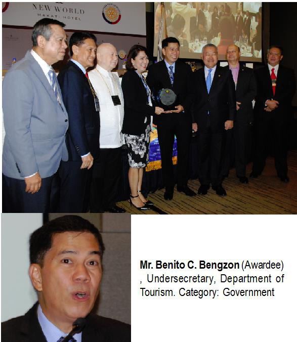 Mr. Benito C. Bengzon (Awardee), Undersecretary, Department of Tourism. Category: Government