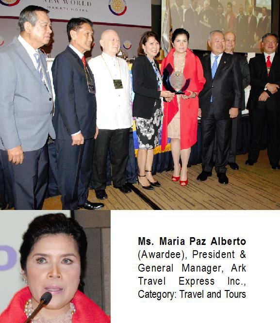 Ms. Maria Paz Alberto (Awardee), President & General Manager, Ark Travel Express Inc, Category: Travel and Tours