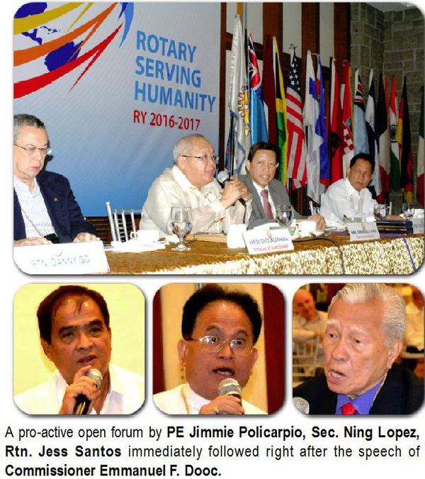 A pro-active open forum by PE Jimmie Policarpio, Sec. Ning Lopez, Rtn. Jess Santos immediately followed right after the speech of Commissioner Emmanuel F. Dooc.