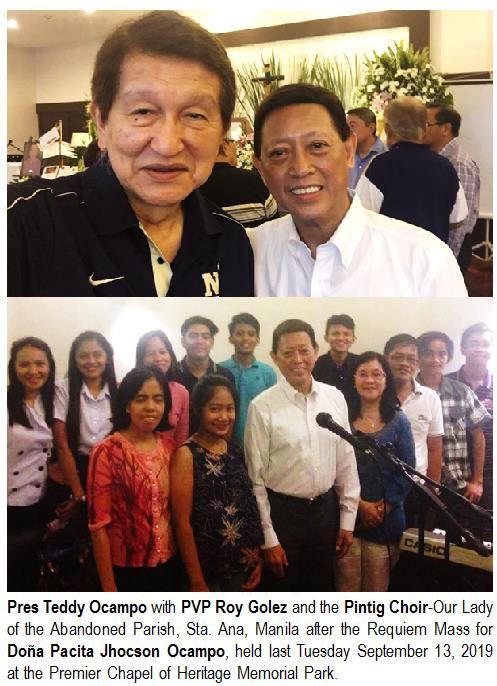 Pres Teddy Ocampo with PVP Roy Golez and the Pintig Choir-Our Lady of the Abandoned Parish, Sta. Ana, Manila after the Requiem Mass for Doña Pacita Jhocson Ocampo, held last Tuesday September 13, 2016 at the Premier Chapel of Heritage Memorial Park
