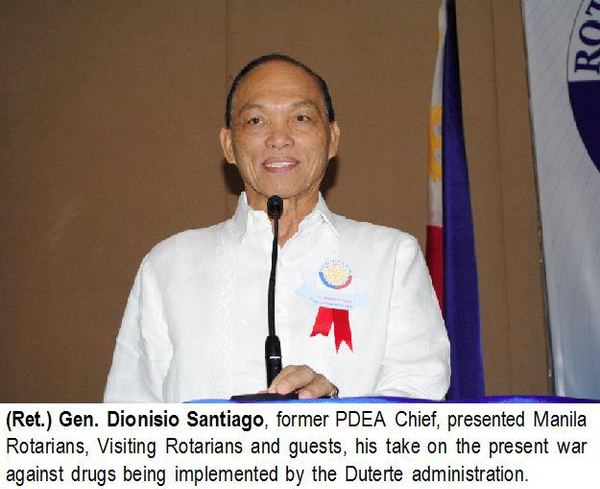 (Ret.) Gen. Dionisio Santiago, former PDEA Chief, presented Manila Rotarians, Visiting Rotarians and guests, his take on the present war against drugs being implemented by the Duterte administration.