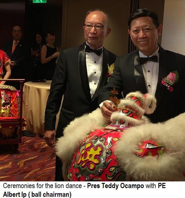 Ceremonies for the lion dance Pres Teddy Ocampo with PE Albert Ip (ball chairman)