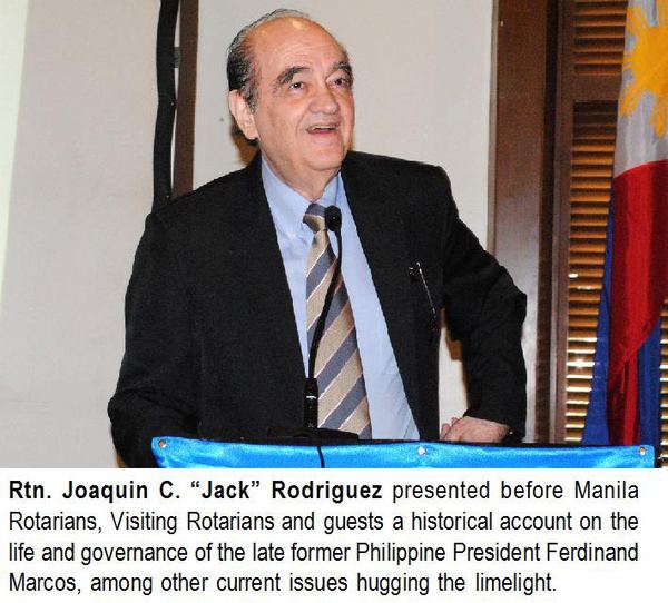 Rtn. Joaquin C. “Jack” Rodriguez presented before Manila Rotarians, Visiting Rotarians and guests a historical account on the life and governance of the late former Philippine President Ferdinand Marcos, among other current issues hugging the limelight.