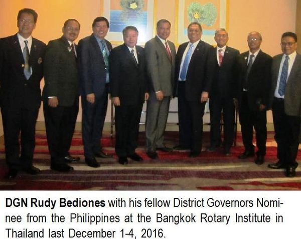 DGN Rudy Bediones with his fellow District Governors Nominee from the Philippines at the Bangkok Rotary Institute in Thailand last December 1-4, 2016.