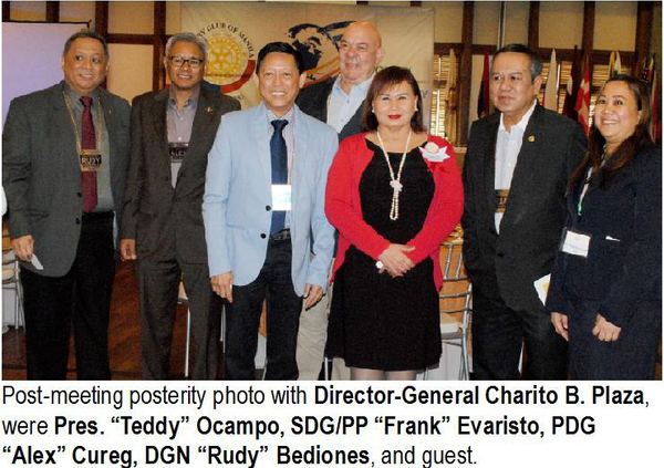 Post-meeting posterity photo with Director-General Charito B. Plaza, were Pres. “Teddy” Ocampo, SDG/PP “Frank” Evaristo, PDG “Alex” Cureg, DGN “Rudy” Bediones, and guest.