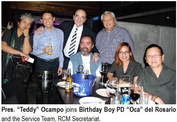 Pres. “Teddy” Ocampo joins Birthday Boy PD “Oca” del Rosario and the Service Team, RCM Secretariat.