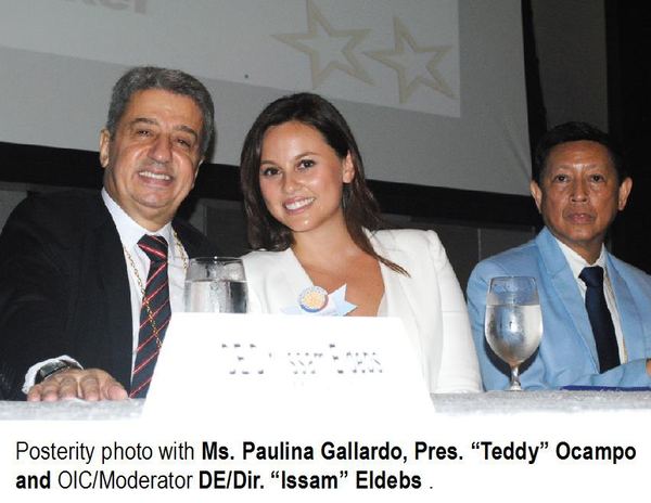 Posterity photo with Ms. Paulina Gallardo, Pres. “Teddy” Ocampo and OIC/Moderator DE/Dir. “Issam” Eldebs.