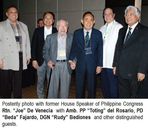 Posterity photo with former House Speaker of Philippine Congress Rtn. “Joe” De Venecia with Amb. PP “Toting” del Rosario, PD “Beda” Fajardo, DGN “Rudy” Bediones and other distinguished guests.