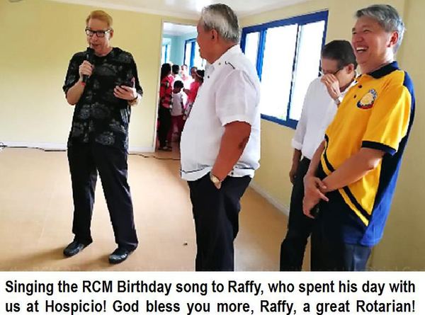 Singing the RCM Birthday song to Raffy, who spent his day with us at Hospicio! God bless you more, Raffy, a great Rotarian!