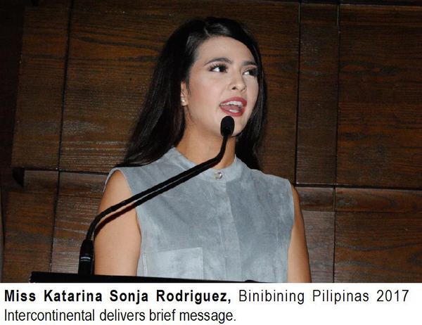 Miss Katarina Sonja Rodriguez, Binibining Pilipinas 2017 Intercontinental delivers brief message.