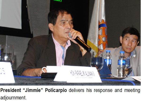 President “Jimmie” Policarpio delivers his response and meeting adjournment.