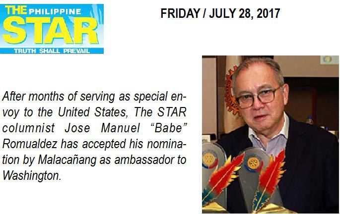 Romualdez Nominated as Ambassador to US