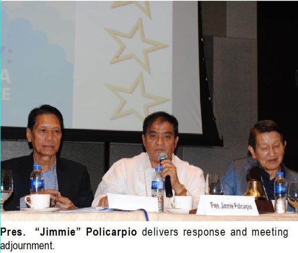 Pres. "Jimmie" Policarpio delivers response and meeting adjournment.