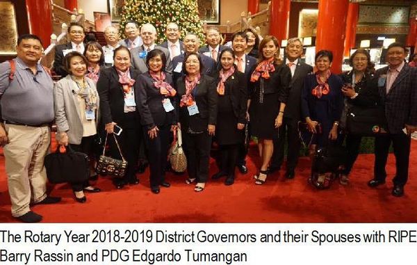 The Rotary Year 2018-2019 District Governors and their Spouses with RIPE Barry Rassin and PDG Edgardo Tumangan