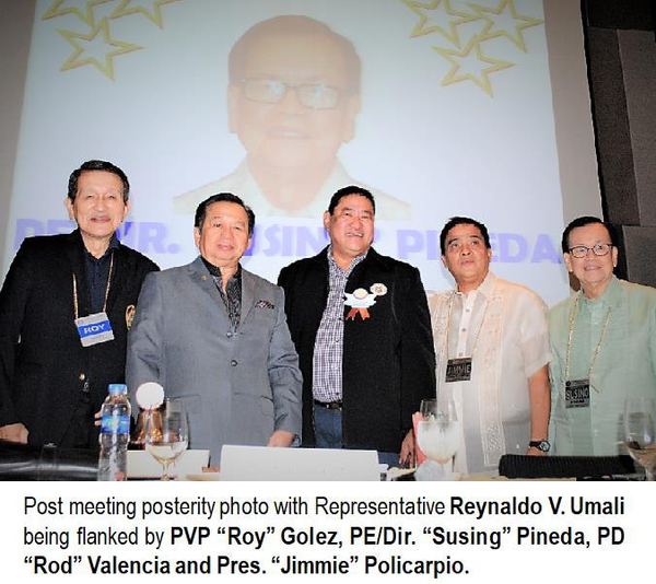 Post meeting posterity photo with Representative Reynaldo V. Umali being flanked by PVP “Roy” Golez, PE/Dir. “Susing” Pineda, PD “Rod” Valencia and Pres. “Jimmie” Policarpio.