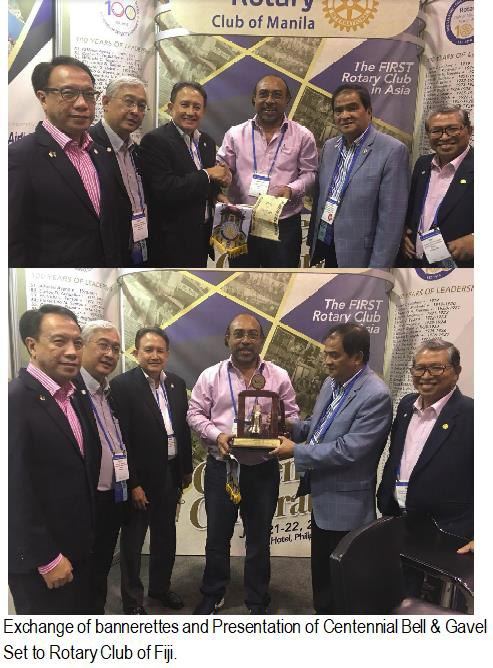 Exchange of bannerettes and Presentation of Centennial Bell & Gavel Set to Rotary Club of Fiji