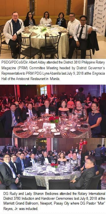 PSDG/PDCoS/Dir. Albert Alday attended the District 3810 Philippine Rotary Magazine (PRM) Committee Meeting headed by District Governor's Representative to PRM PDG Lyne Abanila last July 9, 2018 at the Engracia Hall of the Aristocrat Restaurant in Manila.