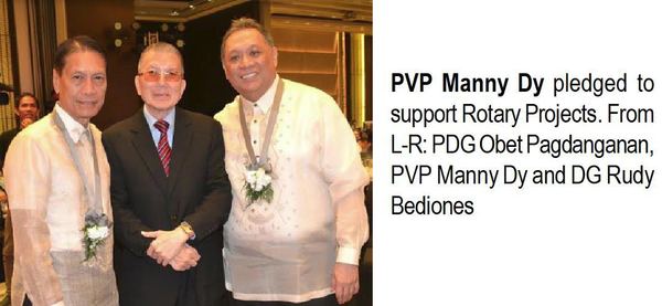 PVP Manny Dy pledged to support Rotary Projects. From L-R: PDG Obet Pagdanganan, PVP Manny Dy and DG Rudy Bediones.