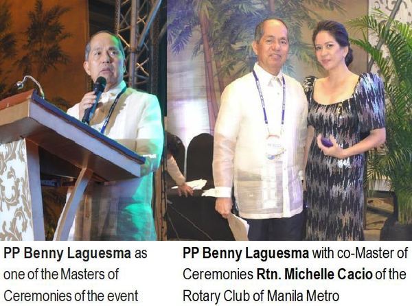 PP Benny Laguesma as one of the Masters of Ceremonies of the event. PP Benny Laguesma with co-Master of Ceremonies Rtn. Michelle Cacio of the Rotary Club of Manila Metro