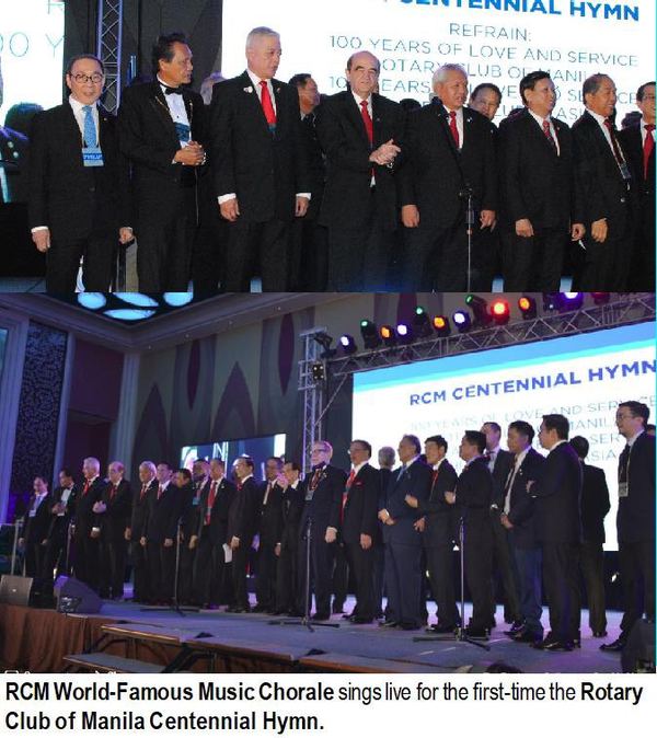RCM World-Famous Music Chorale sings live for the first-time the Rotary Club of Manila Centennial Hymn.