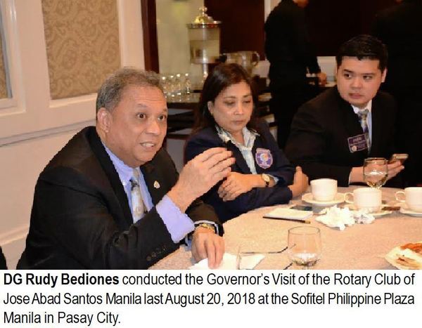 DG Rudy Bediones conducted the Governor's Visit of the Rotary Club of Jose Abad Santos Manila last August 20, 2018 at the Sofitel Philippine Plaza Manila in Pasay City.