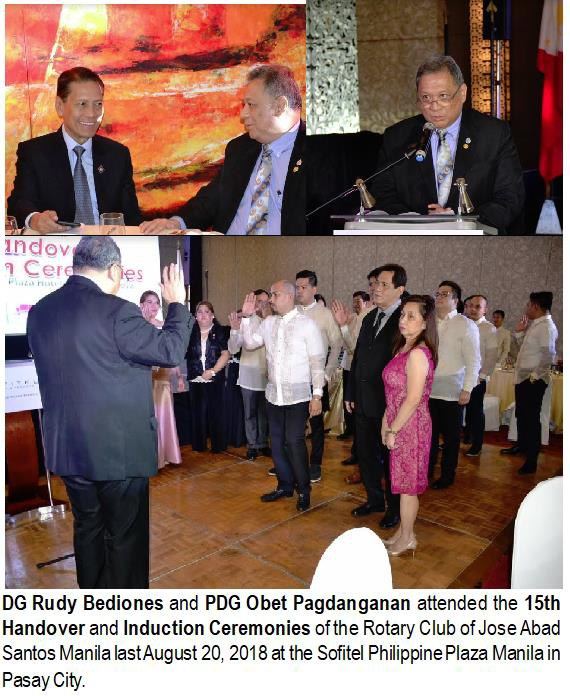 DG Rudy Bediones and PDG Obet Pagdanganan attended the 15th Handover and Induction Ceremonies of the Rotary Club of Jose Abad Santos Manila last August 20, 2018 at the Sofitel Philippine Plaza Manila in Pasay City.