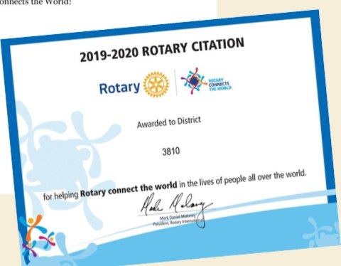 District 3810 Receives RY 2019-2020 District Citation
