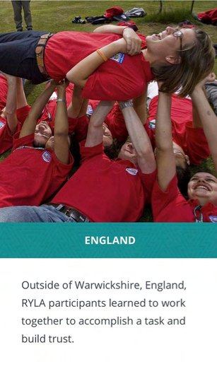 Outside of Warwickshire, England, RYLA participants learned to work together to accomplish a task and build trust.