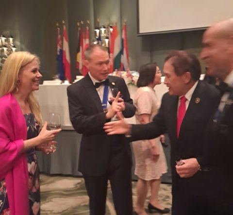 Chairman Nick Locsin with IPP Nicolas Reschke and wife, and PP Abdullah Alawadi of RC Bangkok