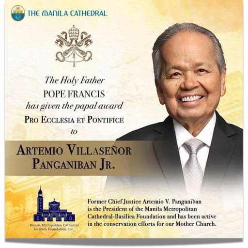 Former Chief Justice Panganiban Receives Papal Award from Pope Francis