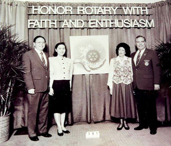 Vince and Tina Carlos with 1990–1991 Rotary International President Paolo V. C. Costa and his wife, Rita, at the Rotary International Assembly held in Dallas, Texas.