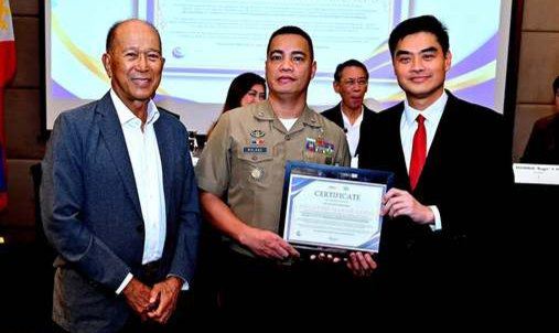 President Reggie Yu and Director Del Lorenzana presented the Certificate of Appreciation to Major Jan Malana on behalf of the Commandant of the Philippine Marine Corps in grateful recognition of the Corps' invaluable participation and support during the RCM's 107th Induction and Turnover Ceremonies.