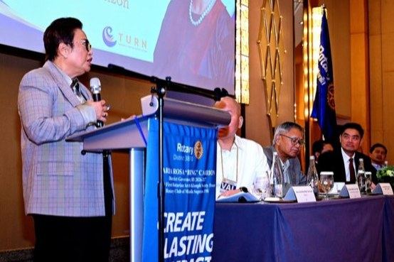 Guest of Honor and Speaker Atty. Maria Rowena "Bing" Guanzon addresses members of the Rotary Club of Manila during the weekly membership meeting. Her remarks on democracy, elections, and public service offered a timely opportunity for reflection and discussion on the principles that strengthen public trust and democratic institutions.