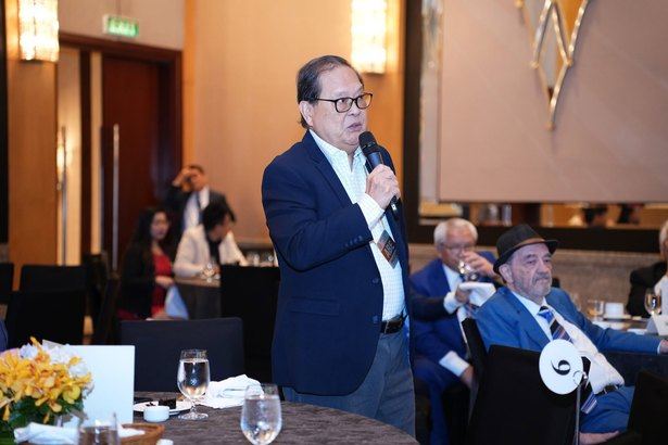 Rotarian Abe Pascual poses a thoughtful question during the Q&A session, adding his perspective to the lively exchange between members and the guest speaker. The discussion reflects the Rotary Club of Manila's spirit of fellowship, curiosity, and meaningful dialogue.