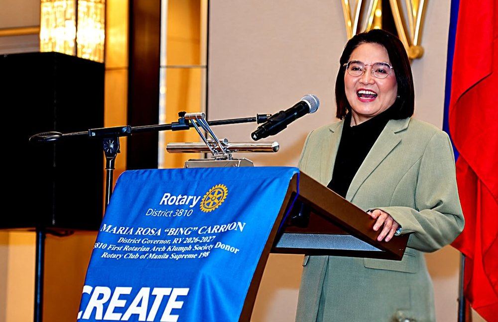 At the podium, Palace Press Officer Atty. Claire brings warmth and conviction to the Rotary Club of Manila's 14th Weekly Membership Meeting at Fairmont Makati on October 15, 2026. Speaking on combating misinformation and communicating with trust, she invites Rotarians to bring the Four-Way Test into their daily encounters with news and social media. Her message places evidence at the heart of credibility and discernment at the beginning of responsible sharing.