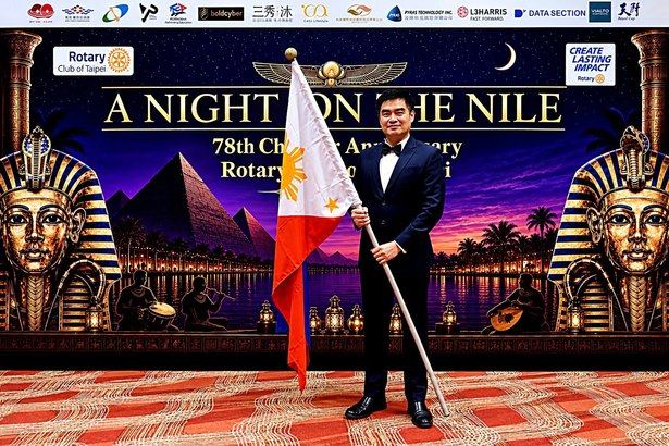 Proudly carrying the Philippine flag in Taipei, I carried a friendship spanning forty-four years. My first overseas Rotary journey as President of the Rotary Club of Manila brought me to our sister club's 78th Charter Anniversary, where fellowship crossed borders beneath the splendor of "A Night on the Nile." Standing here, I felt the privilege of continuing a relationship begun in 1982 by Presidents Rene Concepcion and Gary Huang. Today, alongside President Maggie Huang, that shared history finds new meaning. Across the water, our clubs remain united by service, strengthened by friendship, and inspired by the enduring promise of peace together.