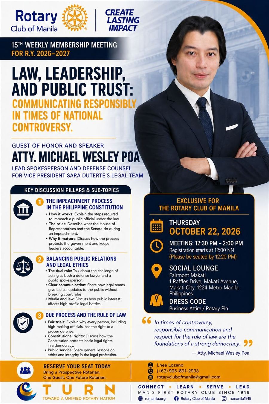 Meeting poster: Law, Leadership, and Public Trust: Communicating Responsibly in Times of National Controversy
